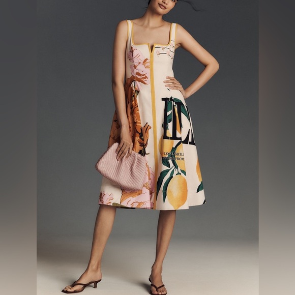 Anthropologie Maeve Lemon Floral Sleeveless Notched Square-Neck Midi Dress - Picture 10 of 15